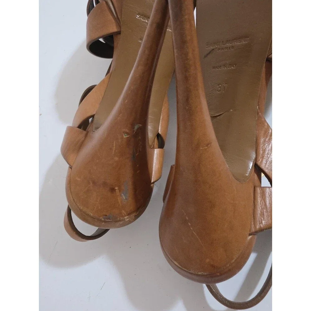 Yves Saint Laurent Dark Beige Leather Tribute Sandals Size Eu37/7US - Picture 8 of 8
